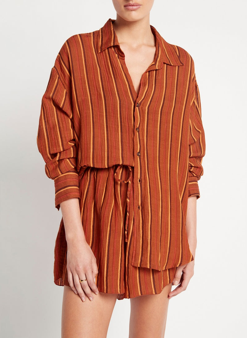 Womens Oversized Shirt in Orange/Brown Stripes