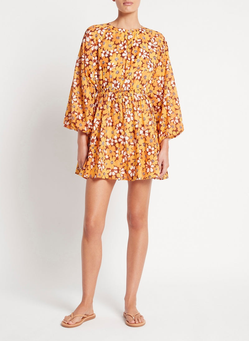 Orange Floral Printed Mini Dress