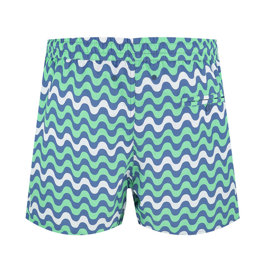 mens short length board shorts with stripes 