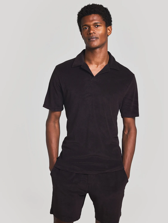 Open Collar Polo Shirt in Dark Oak