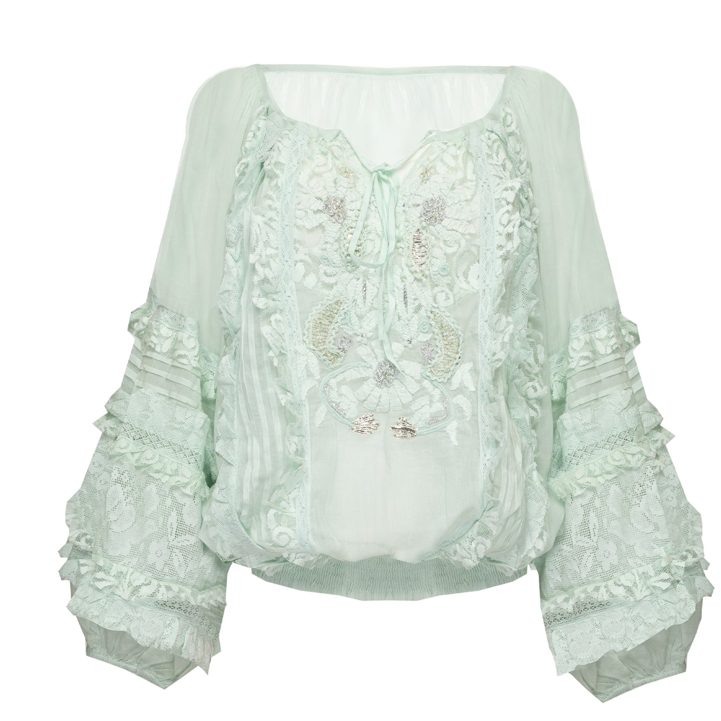Blouson Lace Decorated Mint/Silver