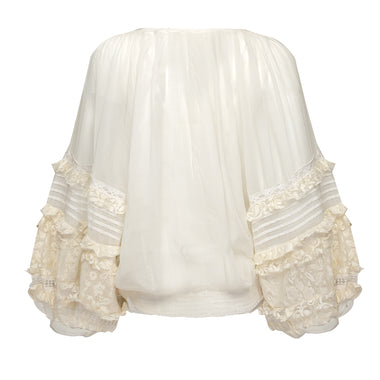 Blouson Lace Decorated White/Ecru/Silver - Top
