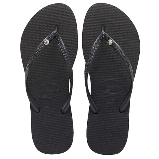 Womens Slim Crystal Glamour Flip Flops Black