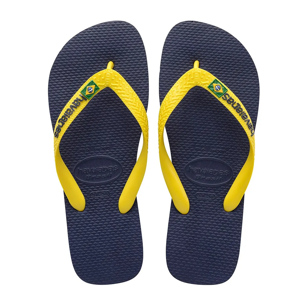 Load image into Gallery viewer, Havaianas Men Brasil Logo Navy Blue/Citrus Yellow - Shoes
