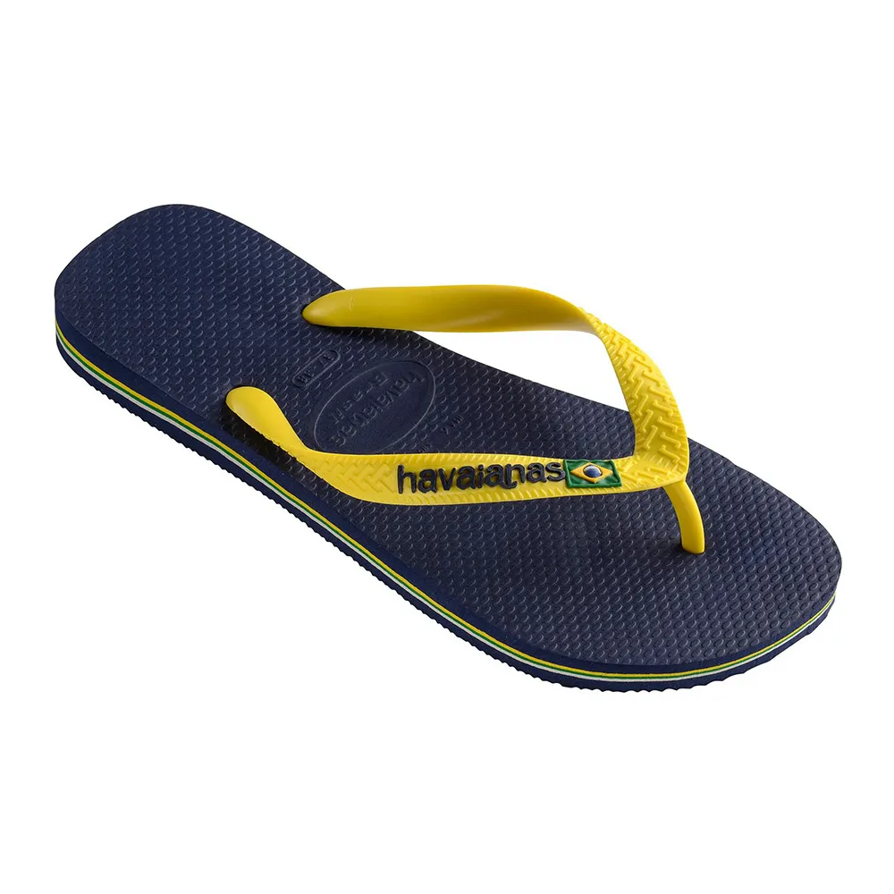 Load image into Gallery viewer, Havaianas Men Brasil Logo Navy Blue/Citrus Yellow - Shoes
