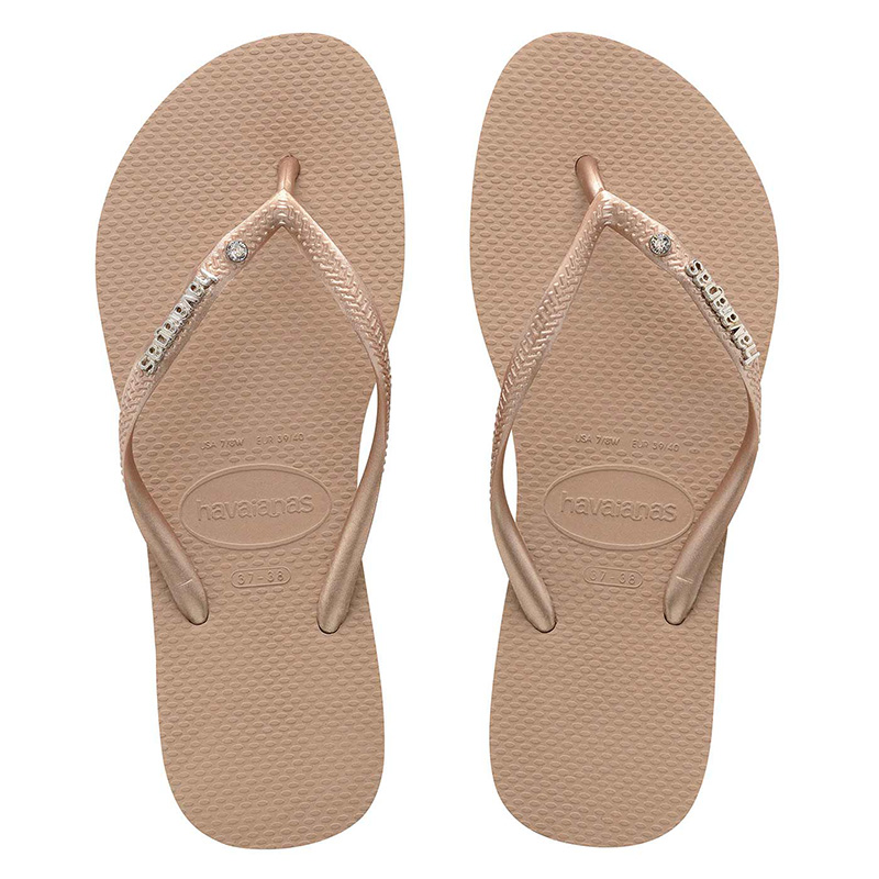 Load image into Gallery viewer, Havaianas Slim Metal Logo And Crystal Rose Gold - Shoes
