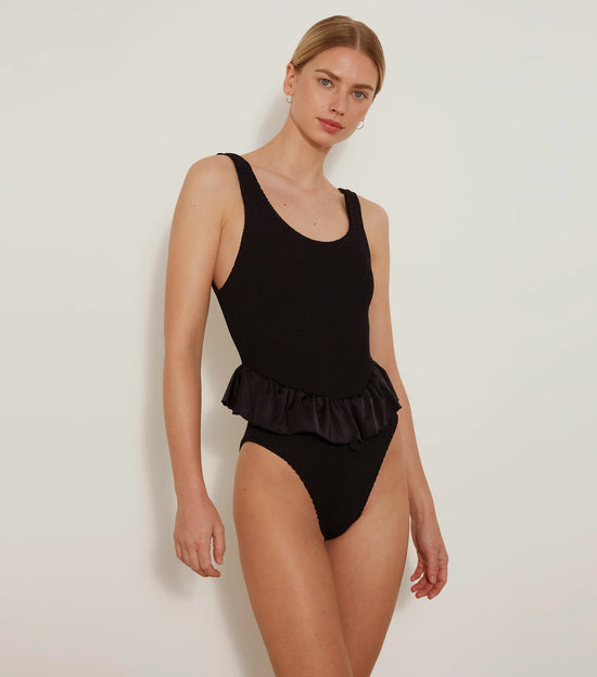 Load image into Gallery viewer, Black Hunza G Swimsuit with Frill Detail

