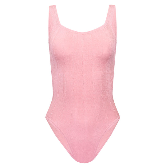 Load image into Gallery viewer, Square Neck Nile Swimwear Metallic Dusty Pink
