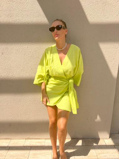 Short Dress Linen Lime - Dress