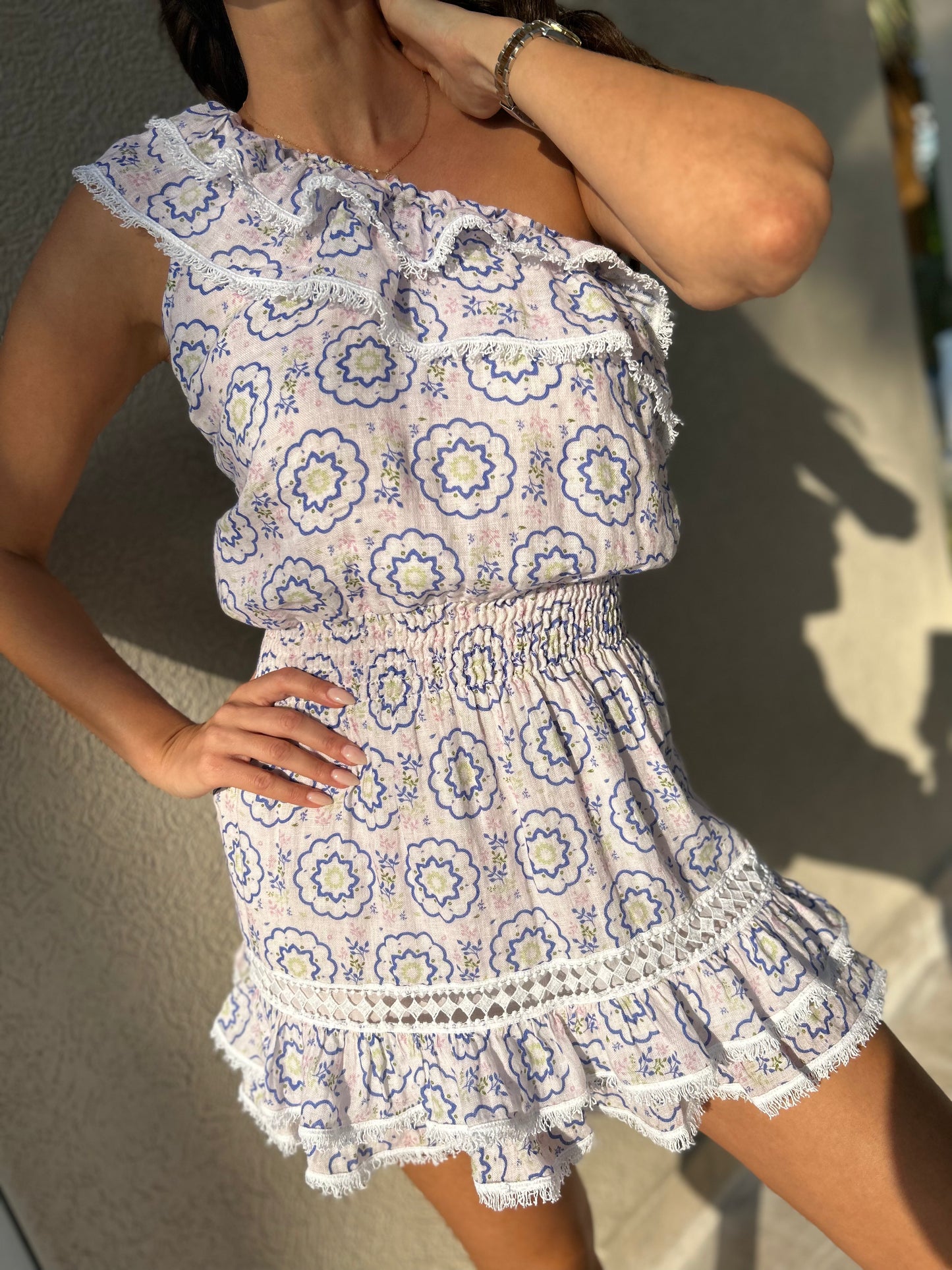 Load image into Gallery viewer, Woman wearing one shoulder mini dress
