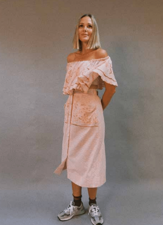 Off Shoulder Crop Top in Peach Gingham Off the Shoulder Ruffle Top