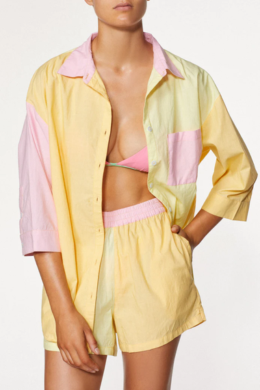 Womens Colour Blocked Button Up Shirt