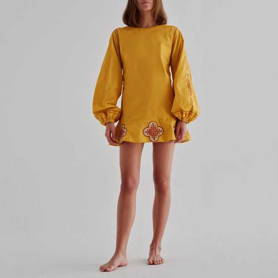 Chacalaca Cotton Mini Dress Mustard