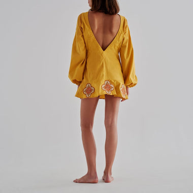 Chacalaca Cotton Mini Dress Mustard - Dress