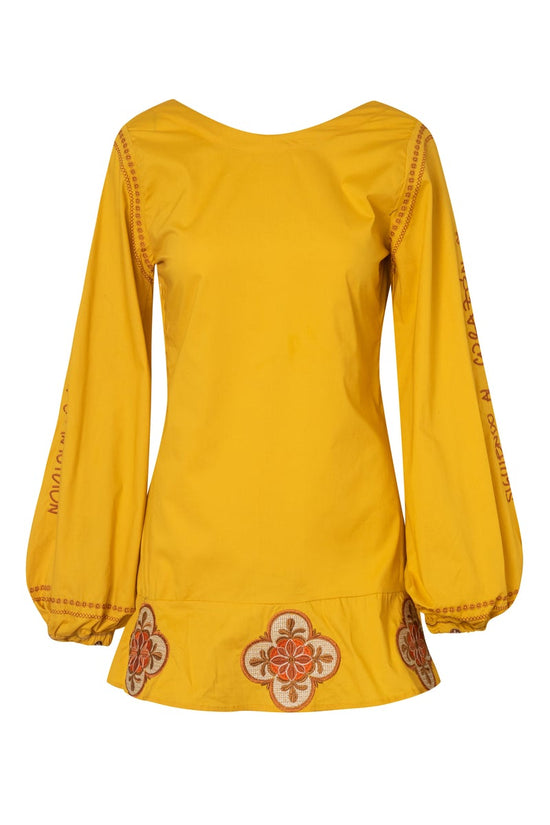 Chacalaca Cotton Mini Dress Mustard