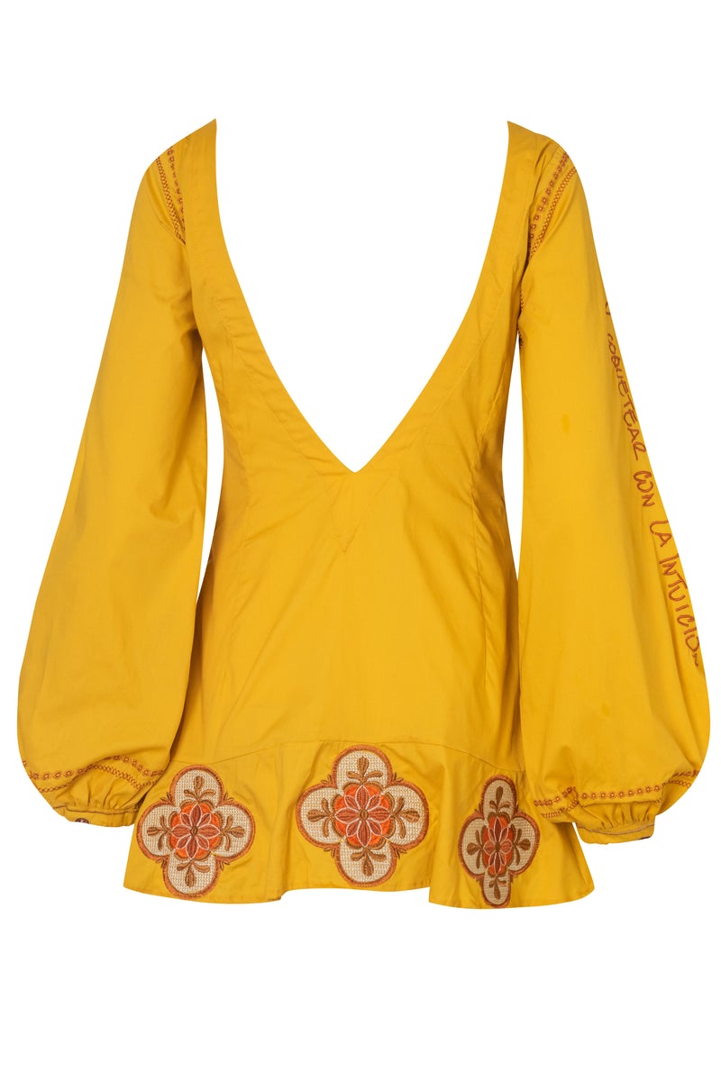 Chacalaca Cotton Mini Dress Mustard
