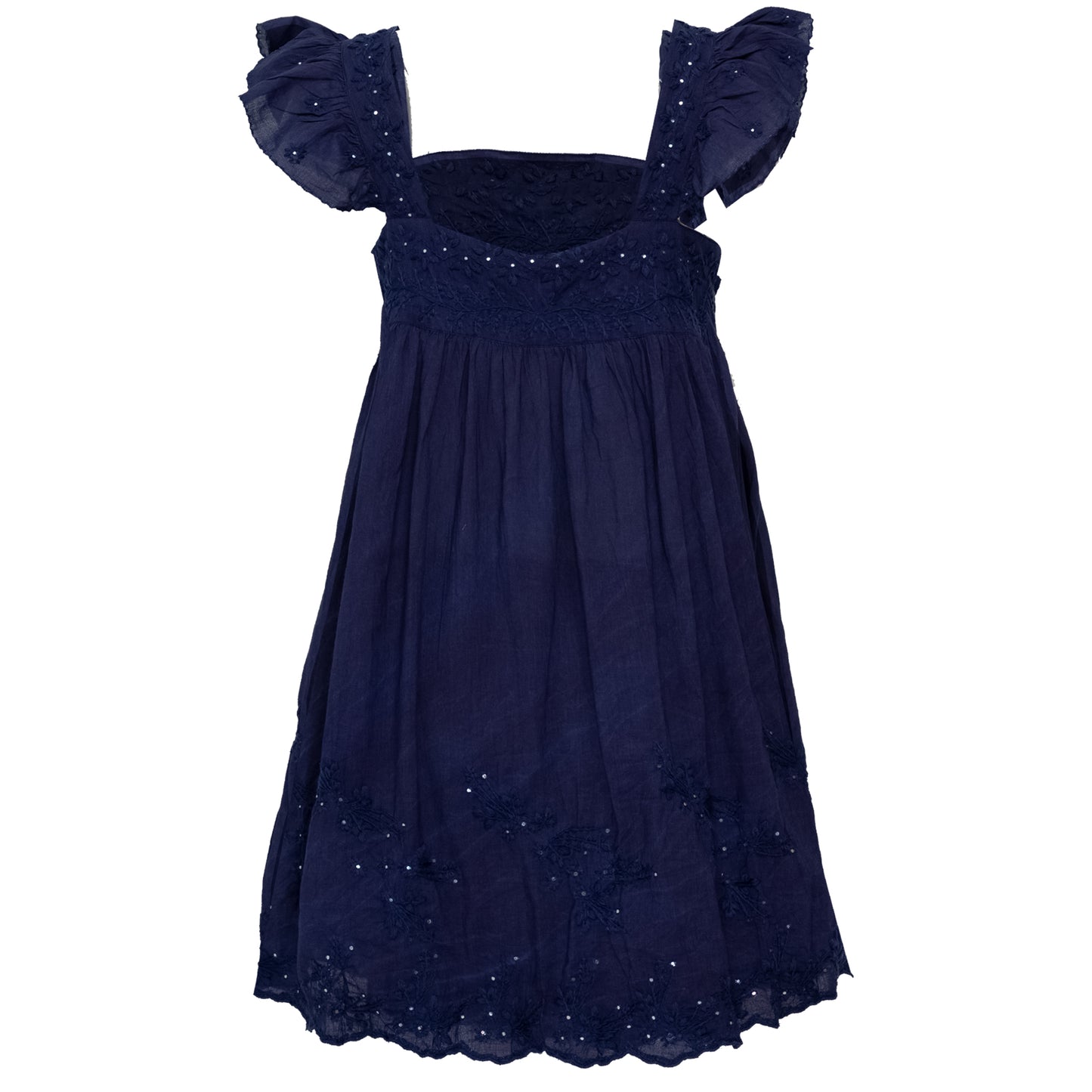 Load image into Gallery viewer, Acid Wash Baby Doll Dress With Tonal Lotus Embroidery Indigo - Dress

