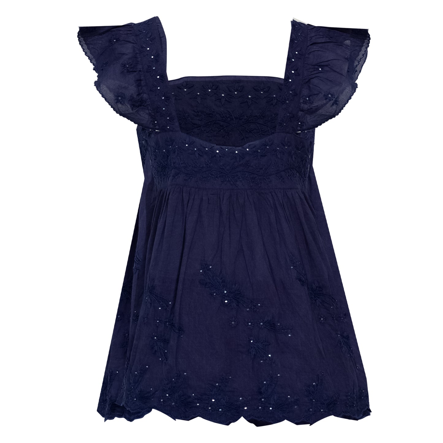 Load image into Gallery viewer, Acid Wash Baby Doll Top With Tonal Lotus Embroidery Indigo - Top
