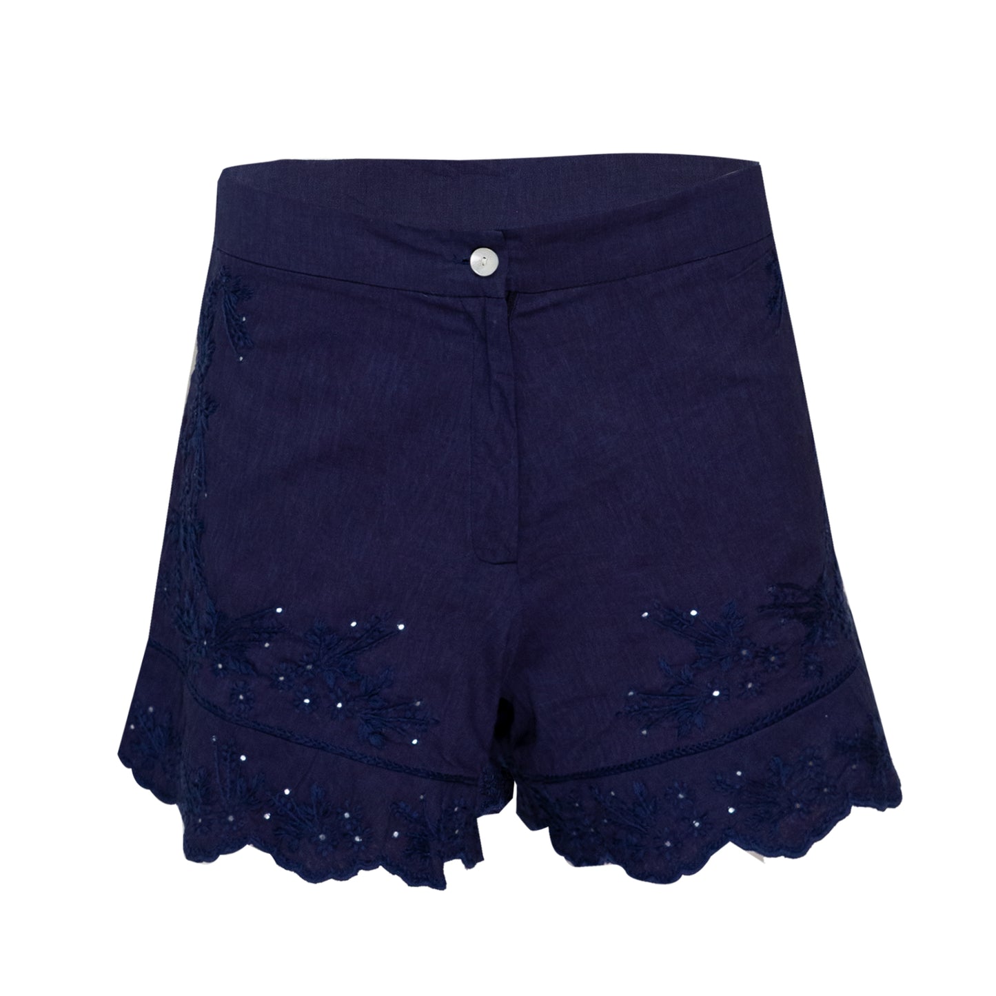 Load image into Gallery viewer, Acid Wash High Waisted Shorts With Tonal Embroidery Indigo - Shorts
