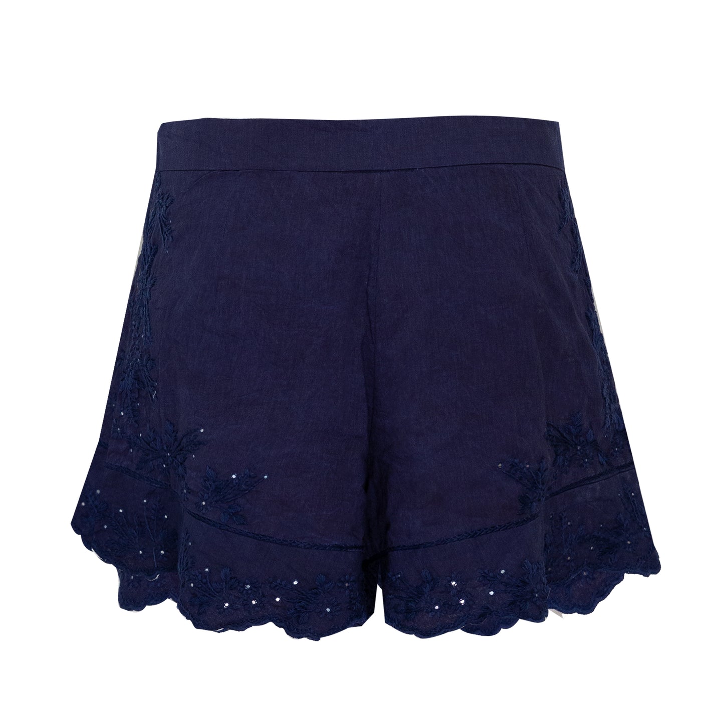 Load image into Gallery viewer, Acid Wash High Waisted Shorts With Tonal Embroidery Indigo - Shorts

