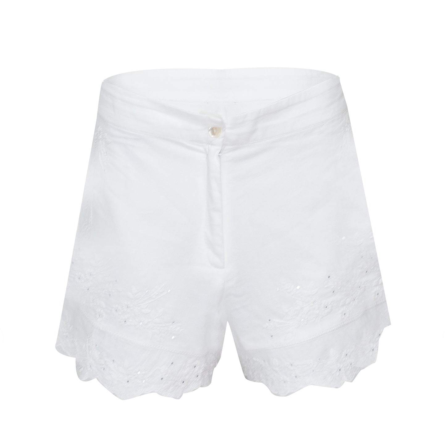 Acid Wash High Waisted Shorts With Tonal Embroidery Indigo