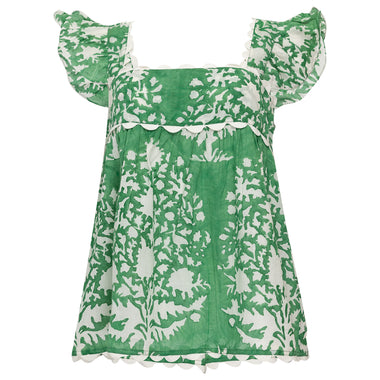 Baby Doll Top In Palladio Block Print Lined Green - Top