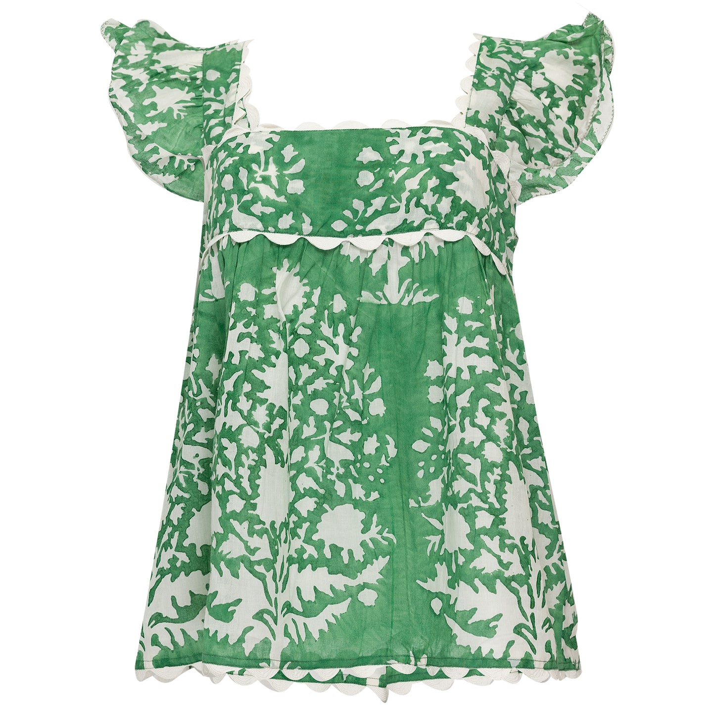 Load image into Gallery viewer, Baby Doll Top In Palladio Block Print Lined Green - Top
