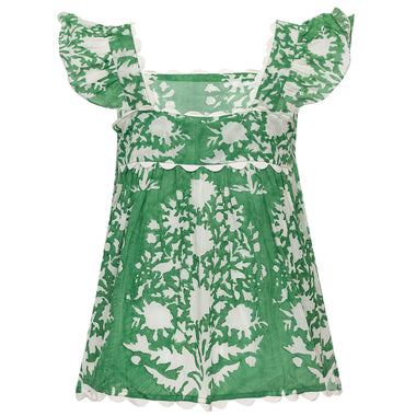 Baby Doll Top In Palladio Block Print Lined Green - Top