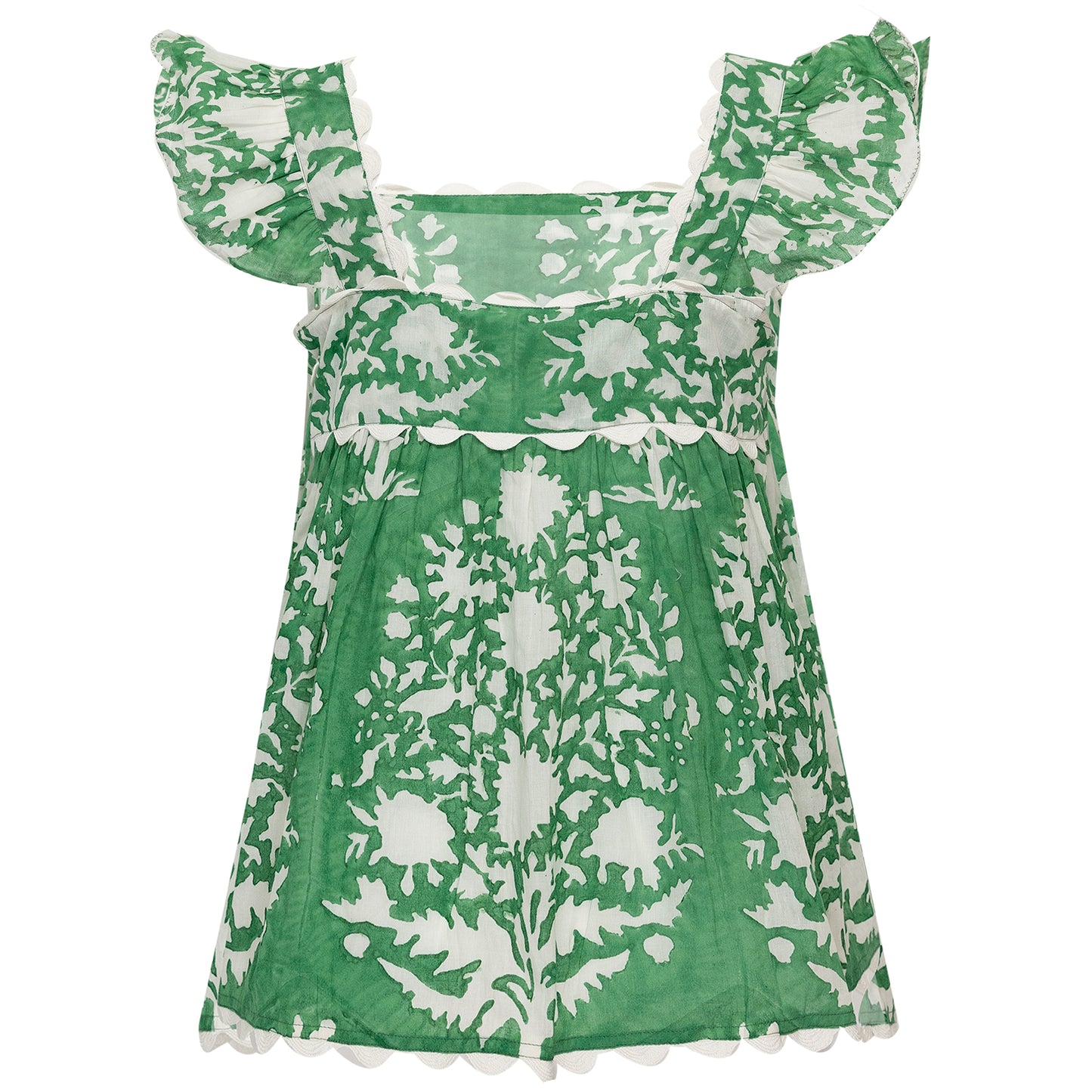 Load image into Gallery viewer, Baby Doll Top In Palladio Block Print Lined Green - Top
