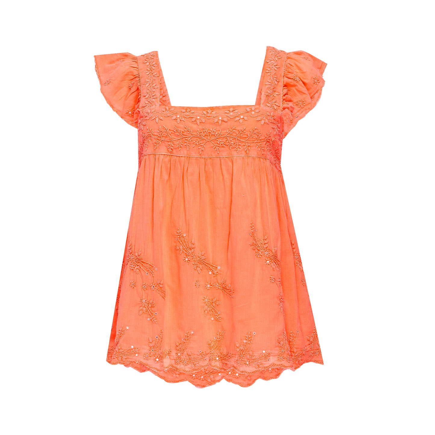 Load image into Gallery viewer, Baby Doll Top with Tonal Embro - Lined Neon Orange

