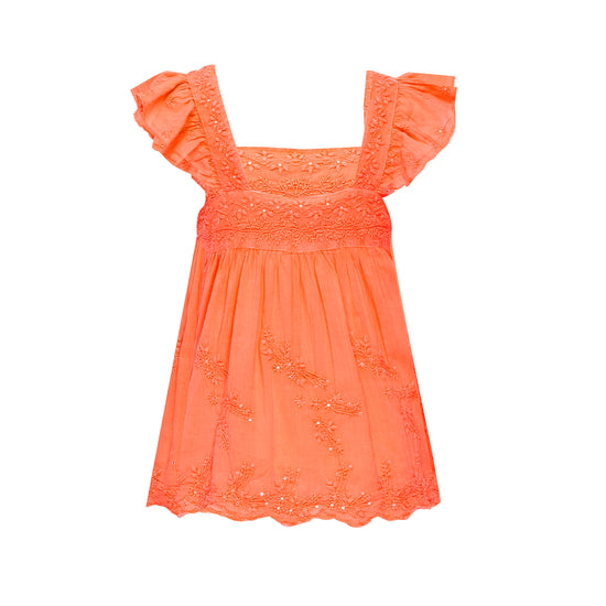 Load image into Gallery viewer, Baby Doll Top with Tonal Embro - Lined Neon Orange
