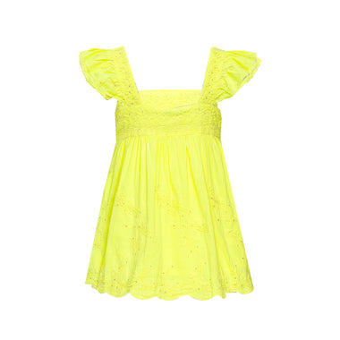 Baby Doll Top with Tonal Embro - Lined Neon Yellow - Top