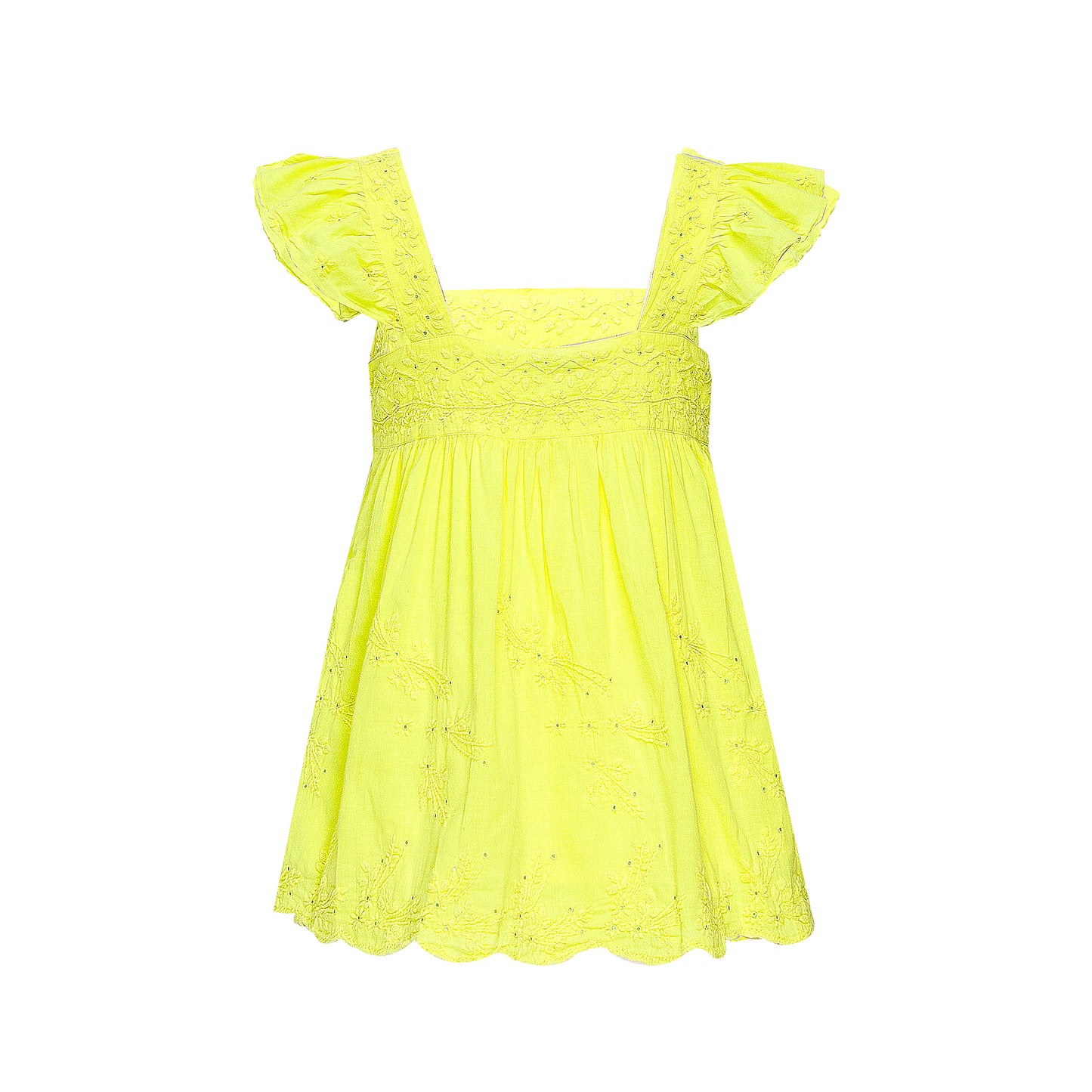 Load image into Gallery viewer, Baby Doll Top with Tonal Embro - Lined Neon Yellow - Top
