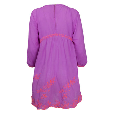 Batwing Dress W/Contrast Lotus Embro - L Violet/Neon Peach - Dress