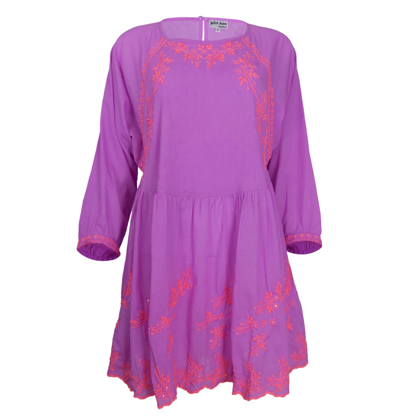 Load image into Gallery viewer, Batwing Dress W/Contrast Lotus Embro - L Violet/Neon Peach - Dress
