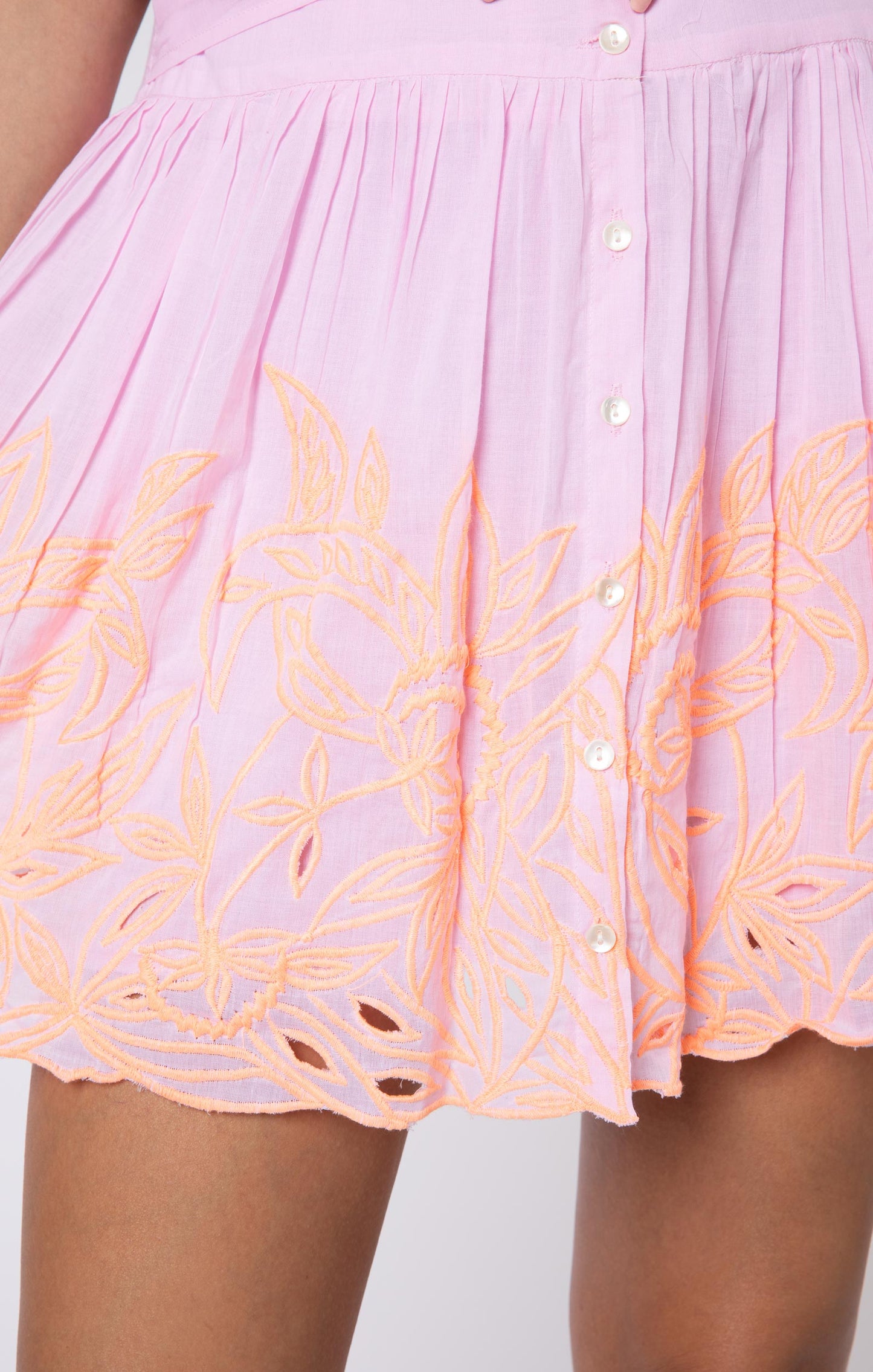 Load image into Gallery viewer, Contrast Cut Out Embro Blouson Dress - With Slip Pale Pink/Neon Peach - Dress
