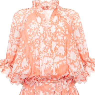 Blouson Dress In Palladio Block Print Jaipur Pink - Dress