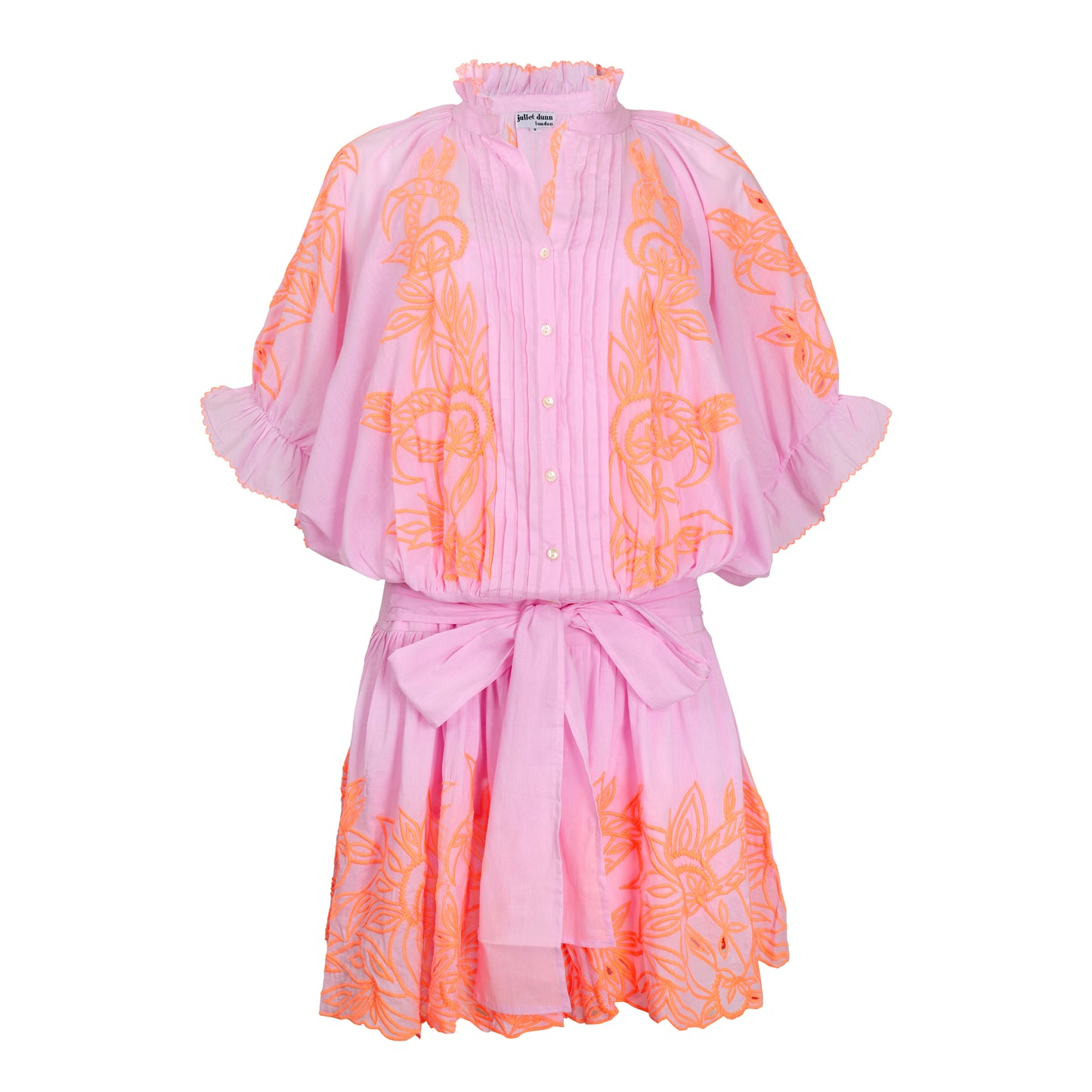 Load image into Gallery viewer, Contrast Cut Out Embro Blouson Dress - With Slip Pale Pink/Neon Peach - Dress
