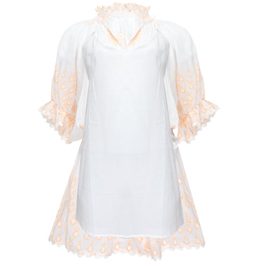 Blouson Dress: Rose & Ric Rac Trim with Neon Orange Slip - Dress