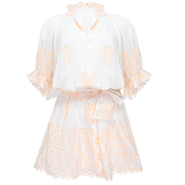 Blouson Dress: Rose & Ric Rac Trim with Neon Orange Slip - Dress