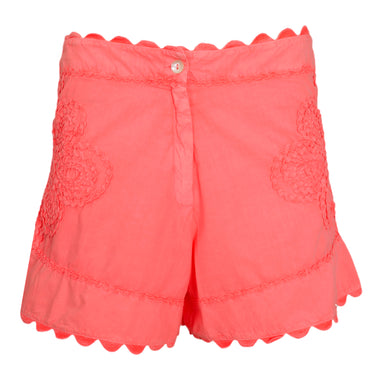 Neon Poplin High Waisted Shorts W/Ric Rac Embro Washed Coral - Shorts