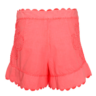 Neon Poplin High Waisted Shorts W/Ric Rac Embro Washed Coral - Shorts