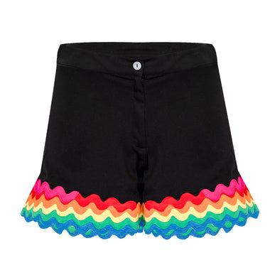 Rainbow High Waisted Shorts: Black with Vibrant Trim - Shorts