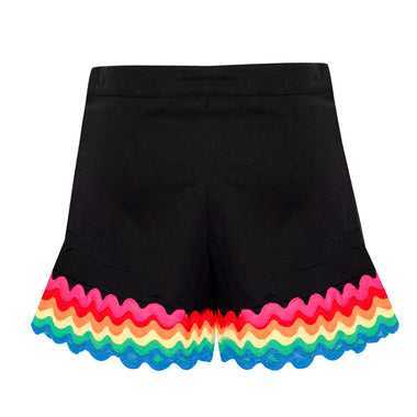 Rainbow High Waisted Shorts: Black with Vibrant Trim - Shorts
