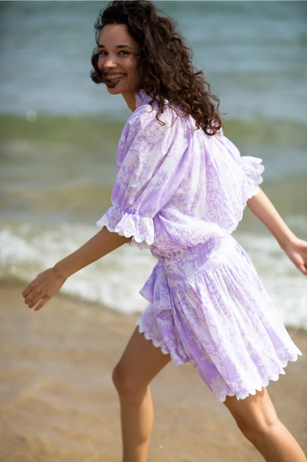 Blouson Dress In Palladio Print Lilac