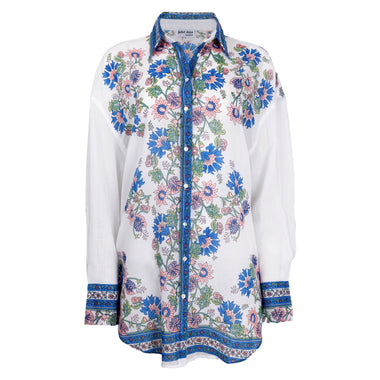 Shirt In Rose Border Print White/Sapphire/Coral - Top