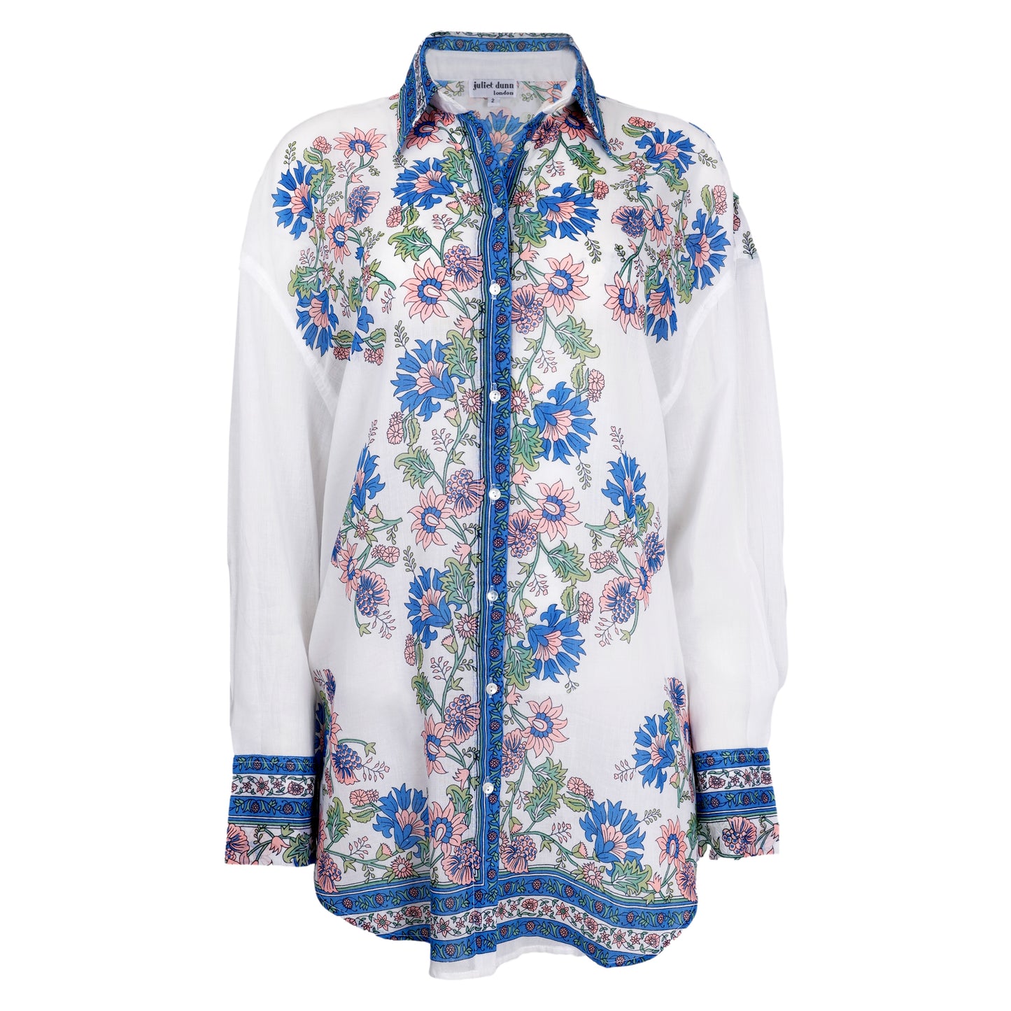 Load image into Gallery viewer, Shirt In Rose Border Print White/Sapphire/Coral - Top
