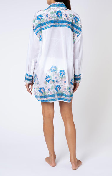 Shirt In Rose Border Print White/Sapphire/Coral - Top