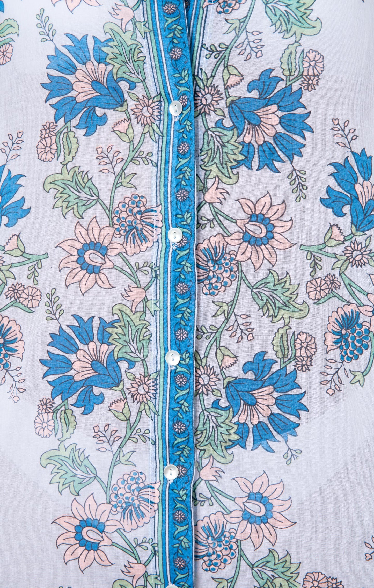 Load image into Gallery viewer, Shirt In Rose Border Print White/Sapphire/Coral - Top
