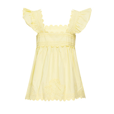Poplin Baby Doll Top with Ric Rac Embroidery Lemon - Top
